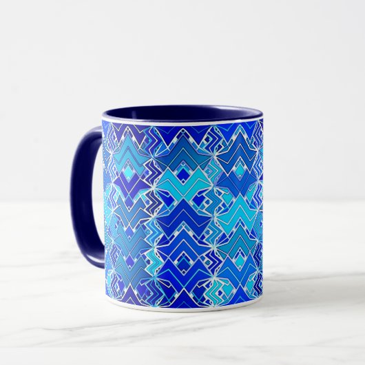 Mug Batik Tribal Print, Cobalt et Cerulean Blue (Devant gauche)
