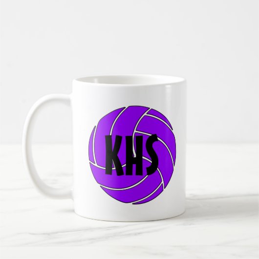 Mug Batterie de café de volley-ball violet personnalis (Gauche)