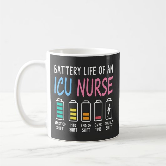 Mug Battery life of an ICU nurse humor chart (Gauche)