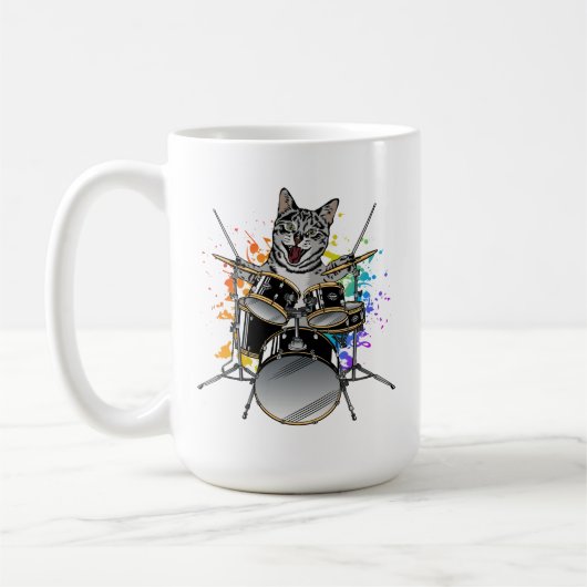 Mug Batteur À Batterie À Chat Jouant À Des Tambours (Gauche)