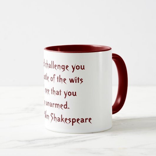 Mug Battle of the Wits Shakespeare Citation rouge et b (Devant droit)