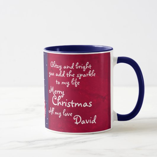 Mug Bauble de Noël rouge/bleu boue d'amour (Droite)
