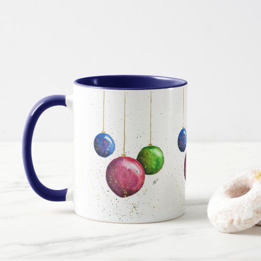 Mug Baubles de Noël Whimsical, coloré (Avec donut)
