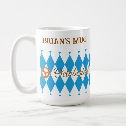 Mug Bavarois bleu Octoberfest Pretzels PERSONNALISER (Gauche)