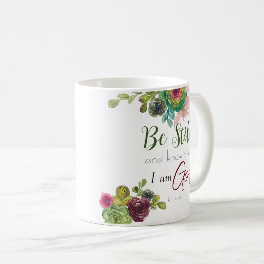 Mug Be Still and Know Bible Verse Monogram Aquarelle (Devant droit)