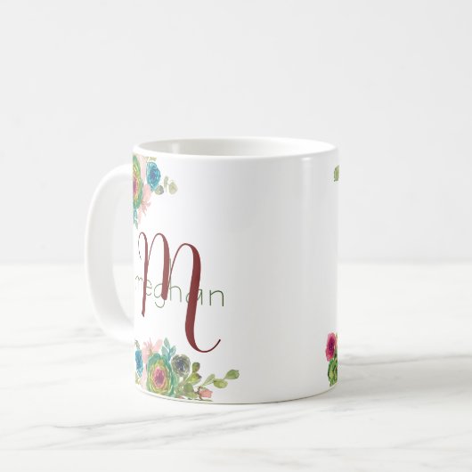 Mug Be Still and Know Bible Verse Monogram Aquarelle (Devant gauche)