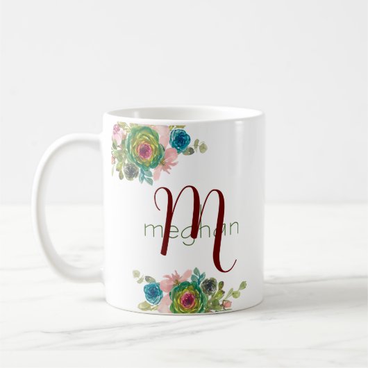 Mug Be Still and Know Bible Verse Monogram Aquarelle (Gauche)