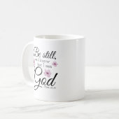 Mug Be Still Psaum 46:10 Aquarelle Fleurs violettes (Devant gauche)