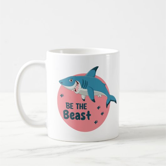 Mug Be the Beast Kawaii Happy Blue Shark on Pink (Gauche)