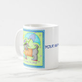 Mug Beach Dog Whimsy Art Green Blue Nom Personnaliser (Devant gauche)