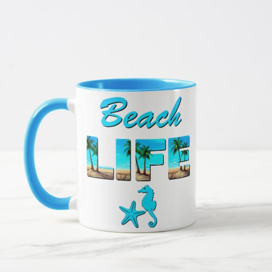 Mug Beach Life Word Art avec sable et palmiers (Gauche)