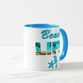 Mug Beach Life Word Art avec sable et palmiers (Devant droit)
