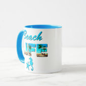 Mug Beach Life Word Art avec sable et palmiers (Devant gauche)