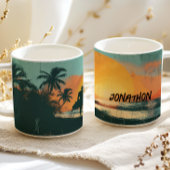 Mug Beach Retro Surfing Sunset Add Name
