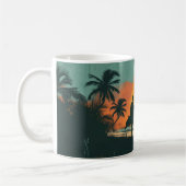 Mug Beach Retro Surfing Sunset Add Name (Gauche)