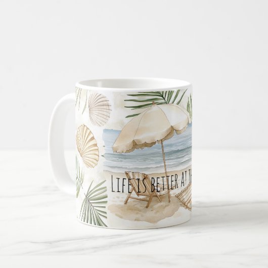 Mug Beach Umbrella Tropical Shells Palm Leaves (Devant gauche)