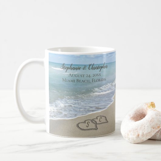 Mug Beach Wedding Hearts (Avec donut)