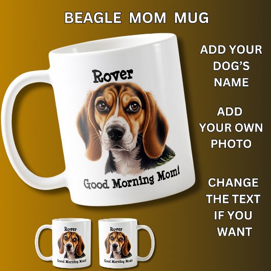 Mug Beagle, Ajouter le nom du chien, Changer de photo