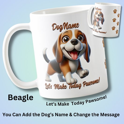 Mug Beagle - Ajouter le nom du chien, modifier le text