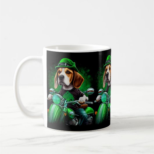Mug Beagle Chien conduisant vélo St. Patrick's Day (Gauche)