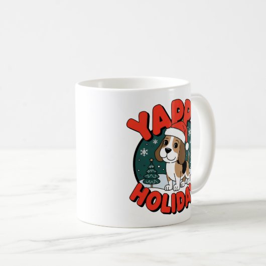 Mug Beagle de Noël Joyeuses Fêtes Drôle Amant chien (Devant droit)