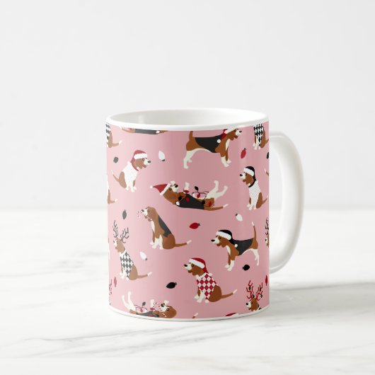 Mug Beagle de Noël rose (Devant droit)