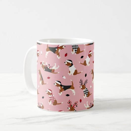 Mug Beagle de Noël rose (Devant gauche)