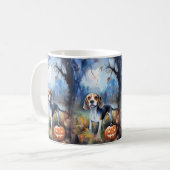 Mug Beagle Halloween avec citrouilles effrayant (Devant gauche)