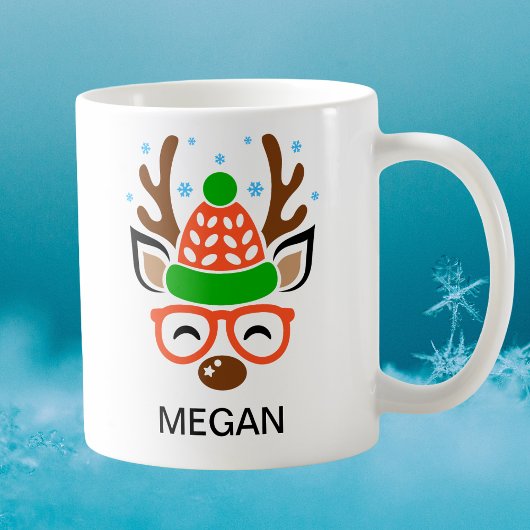 Mug Beanie & Glasses Holiday Antlers Reindeer Face