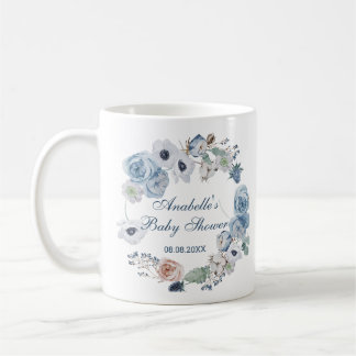 Mug Beau Baby shower Floral bleu cendré