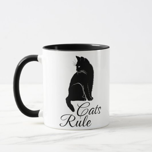 Mug Beau chat assis au dos avec "Règle de chats" Texte (Gauche)