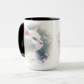 MUG BEAU CHAT BLANC DE COULEUR D'EAU AUX YEUX BLEUS (Devant gauche)