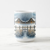 Mug Beau Cheval Noir sur une ferme de Noël (Centre)