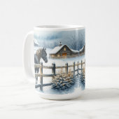 Mug Beau Cheval Noir sur une ferme de Noël (Devant gauche)