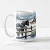 Mug Beau Cheval Noir sur une ferme de Noël (Gauche)