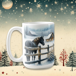 Mug Beau Cheval Noir sur une ferme de Noël