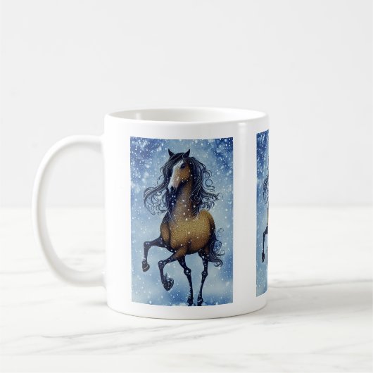 Mug Beau Cheval Whimsical dans l'hiver neige (Gauche)