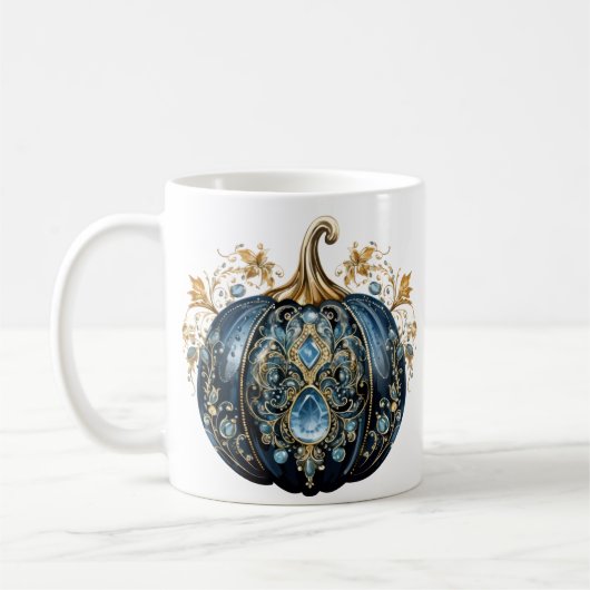 Mug Beau citrouille bleu et or bijoux (Gauche)