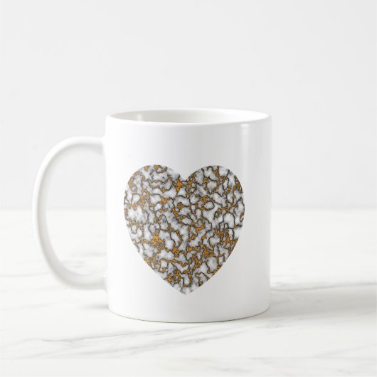 Mug Beau coeur de texture de marbre blanc et or (Gauche)