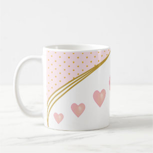Mug Beau Coeurs Roses & Confetti Or