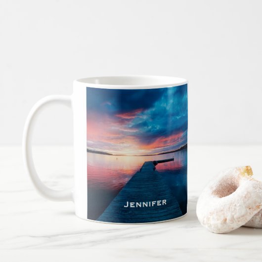 Mug Beau coucher de soleil sur un lac de Calme (Avec donut)