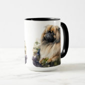 MUG BEAU COULEUR D'EAU PEKINGESE CHIEN & FLEURS (Devant droit)