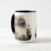 MUG BEAU COULEUR D'EAU PEKINGESE CHIEN & FLEURS (Devant gauche)