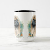 MUG BEAU COULEUR D'EAU PEKINGESE CHIEN & FLEURS (Centre)