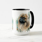 MUG BEAU COULEUR D'EAU PEKINGESE CHIEN & FLEURS (Devant droit)