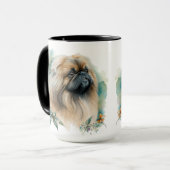 MUG BEAU COULEUR D'EAU PEKINGESE CHIEN & FLEURS (Devant gauche)