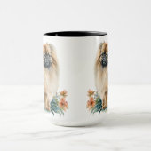 MUG BEAU COULEUR D'EAU PEKINGESE CHIEN & FLEURS (Centre)