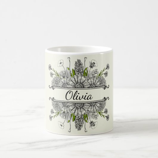 Mug Beau dessin de fleurs noires et blanches (Centre)