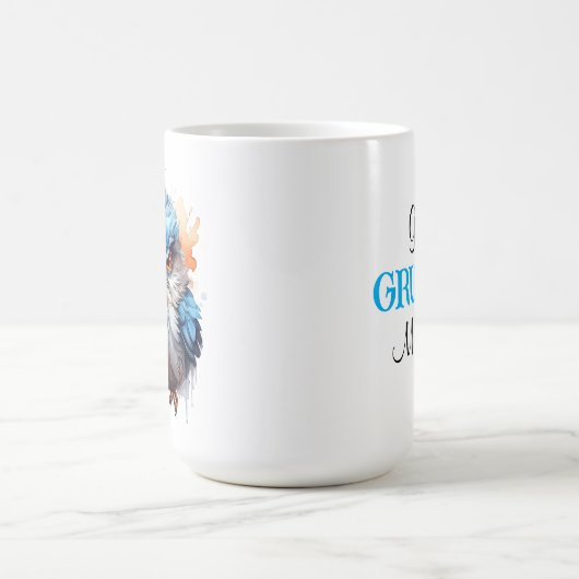Mug Beau Grumpy Matin Oiseau mignon Fluffy Bleu En Col (Centre)
