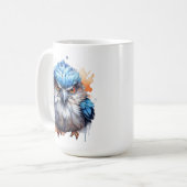 Mug Beau Grumpy Matin Oiseau mignon Fluffy Bleu En Col (Devant gauche)
